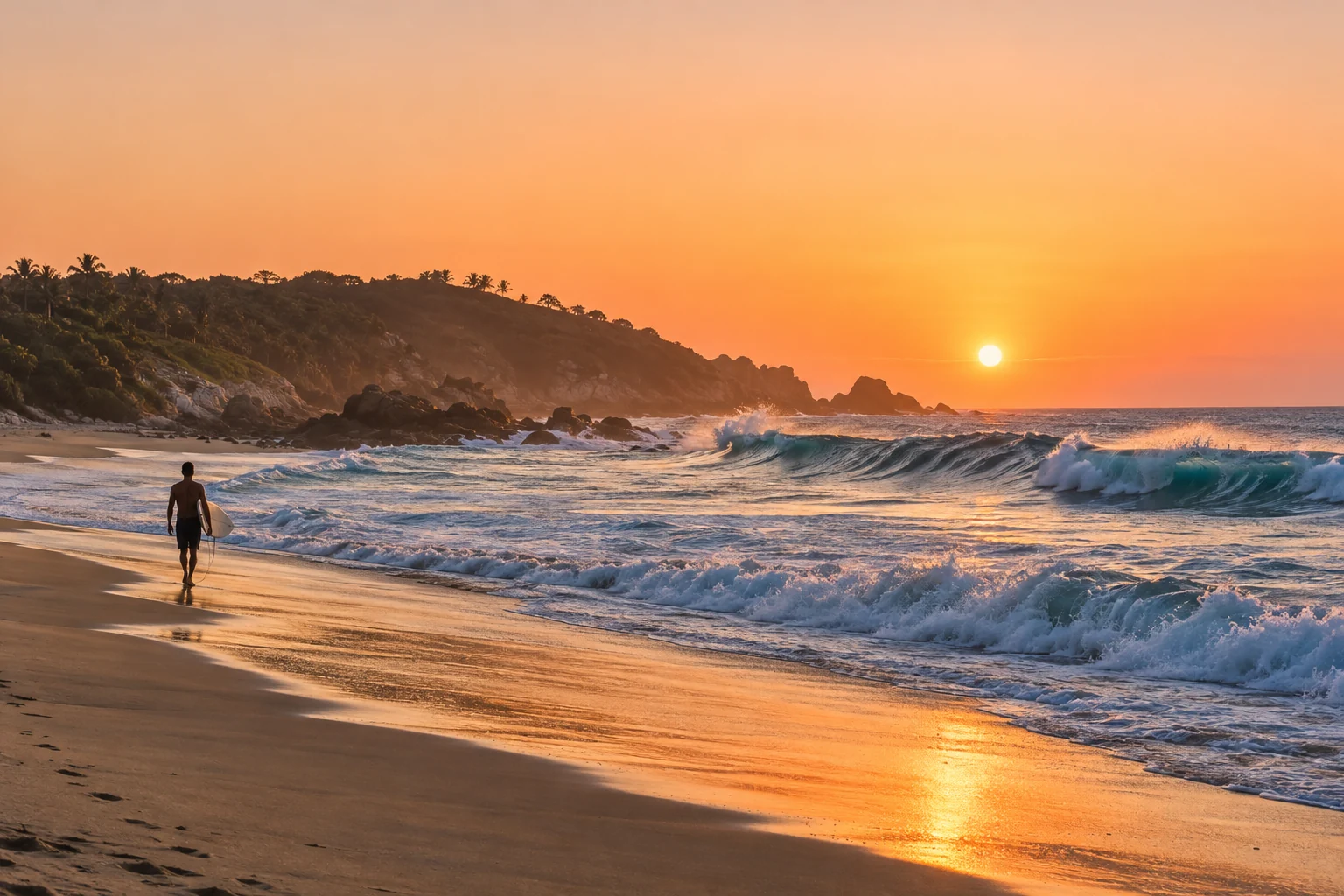 Escena ilustrativa inspirada en Puerto Escondido